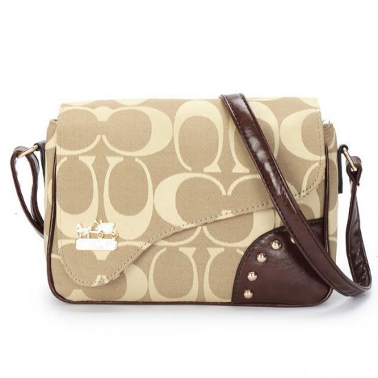 Coach Stud In Signature Medium Khaki Crossbody Bags AYW Coach Stud In Signature Medium Khaki Crossbody Bags AYW